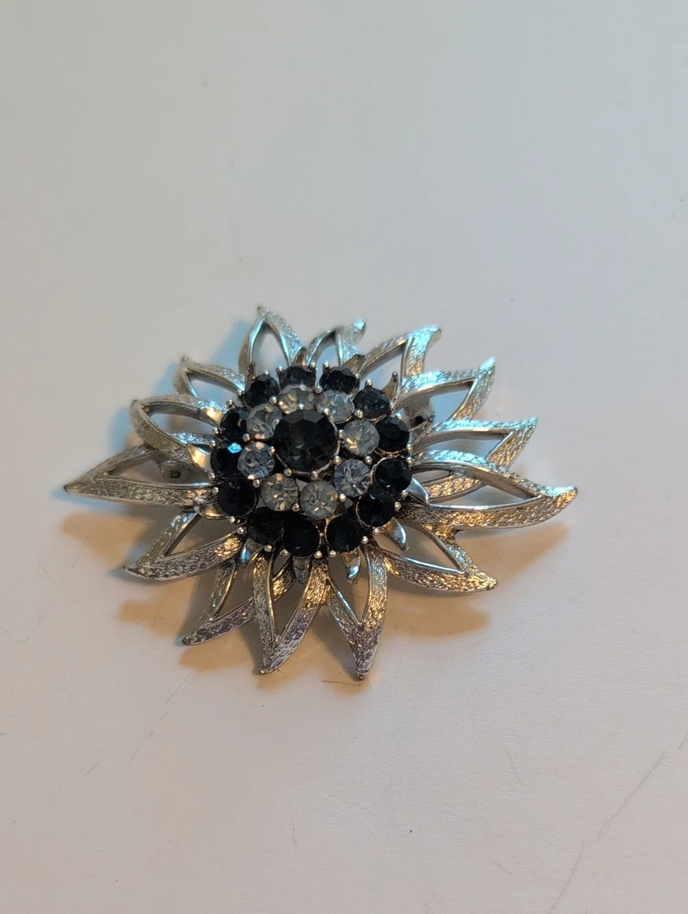 Vintage Signed Cora Silver Floral Crystal Brooch